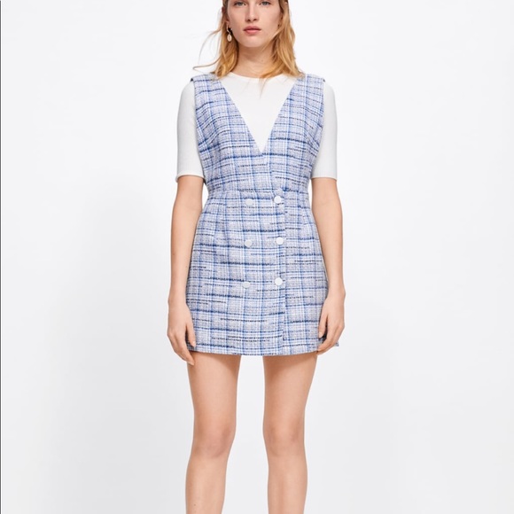 blue plaid pinafore dress